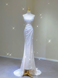 Simple Mermaid Spaghetti Straps Long White Wedding Dresses Backless Summer Brides Dress HZ1214