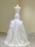 Simple Mermaid Strapless Long White Wedding Dresses Summer Brides Dress HZ1214
