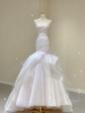 Simple Mermaid Strapless Long White Wedding Dresses Summer Brides Dress HZ1214