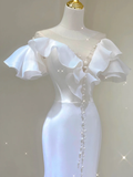 Simple Mermaid V Neckline Long White Wedding Dresses Summer Brides Dress HZ1214