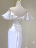 Simple Mermaid V Neckline Long White Wedding Dresses Summer Brides Dress HZ1214