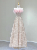 Pretty A line Strapless Tulle Long Prom Dresses Graduation Dress High School Classy Evening Dresses HZ1214