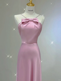 Pretty A Line Halter Long Pink Prom Dresses Graduation Dress High School Classy Evening Dresses HZ1214