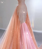 Classy Mermaid Strapless Sequin Long Pink Prom Dresses Graduation Dress High School Classy Evening Dresses HZ1214