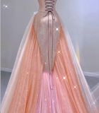 Classy Mermaid Strapless Sequin Long Pink Prom Dresses Graduation Dress High School Classy Evening Dresses HZ1214