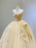 Modest Ball Gown Strapless Yellow Tulle Long Prom Dresses High School Outfits Graduation Dress Evening Dresses HZ1214