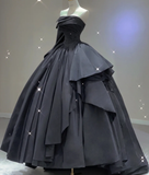 Modest Ball Gown Strapless Black Long Prom Dresses High School Outfits Graduation Dress Evening Dresses HZ1214