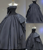 Modest Ball Gown Strapless Black Long Prom Dresses High School Outfits Graduation Dress Evening Dresses HZ1214
