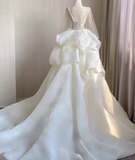 Luxury Mermaid Square Neckline Long White Wedding Dresses Brides Dress HZ1214
