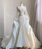 Luxury Mermaid Square Neckline Long White Wedding Dresses Brides Dress HZ1214