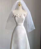 Unique A line Strapless Long White Wedding Dresses Summer Brides Dress HZ1214