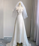 Unique A line Strapless Long White Wedding Dresses Summer Brides Dress HZ1214