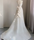 Unique A line High Neckline Lace Long White Wedding Dresses Summer Brides Dress HZ1214