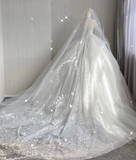 Unique Ball Gown High Neckline Lace Long White Wedding Dresses Summer Brides Dress HZ1214