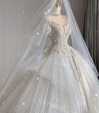 Unique Ball Gown High Neckline Lace Long White Wedding Dresses Summer Brides Dress HZ1214