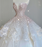 Unique Ball Gown Sweetheart Sequin Long White Wedding Dresses Brides Dress HZ1214