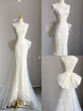 Dreamy Mermaid Strapless Long Lace Wedding Dresses Summer Brides Dress HZ1214