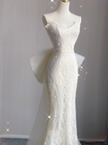 Dreamy Mermaid Strapless Long Lace Wedding Dresses Summer Brides Dress HZ1214