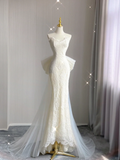 Dreamy Mermaid Strapless Long Lace Wedding Dresses Summer Brides Dress HZ1214