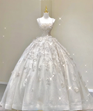 Unique Ball Gown Square Neckline Lace Long White Wedding Dresses Brides Dress HZ1214