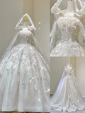 Unique Ball Gown Square Neckline Lace Long White Wedding Dresses Brides Dress HZ1214