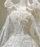 Unique Ball Gown Square Neckline Lace Long White Wedding Dresses Brides Dress HZ1214