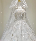 Unique Ball Gown Square Neckline Lace Long White Wedding Dresses Brides Dress HZ1214