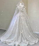 Unique Ball Gown Square Neckline Lace Long White Wedding Dresses Brides Dress HZ1214