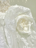 Dreamy Ball Gown Square Neckline Lace Long White Wedding Dresses Brides Dress HZ1214