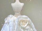 Dreamy Ball Gown Square Neckline Lace Long White Wedding Dresses Brides Dress HZ1214