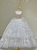Dreamy Ball Gown Square Neckline Lace Long White Wedding Dresses Brides Dress HZ1214