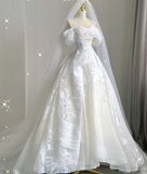 Timeless Ball Gown Off The Shoulder Satin Long White Summer Wedding Dresses Brides Dress HZ1214