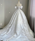 Timeless Ball Gown Off The Shoulder Satin Long White Summer Wedding Dresses Brides Dress HZ1214