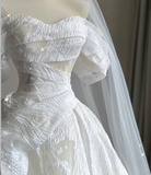 Timeless Ball Gown Off The Shoulder Satin Long White Summer Wedding Dresses Brides Dress HZ1214
