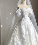 Timeless Ball Gown Off The Shoulder Satin Long White Summer Wedding Dresses Brides Dress HZ1214