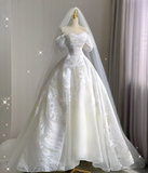 Timeless Ball Gown Off The Shoulder Satin Long White Summer Wedding Dresses Brides Dress HZ1214