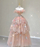 Modest Ball Gown Off The Shoulder Pink Long Prom Dresses High School Outfits Graduation Dress Evening Dresses HZ1214