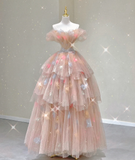 Modest Ball Gown Off The Shoulder Pink Long Prom Dresses High School Outfits Graduation Dress Evening Dresses HZ1214