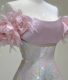 Classy A Line Off The Shoulder Satin Pink High School Evening Dress Long Prom Dresses HZ1214