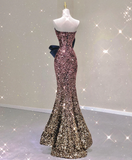 Pretty Mermaid Strapless Long Sequin Prom Dresses Graduation Dress High School Classy Evening Dresses HZ1214