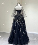Pretty Ball Gown Strapless Black Tulle High School Graduation Dress Long Prom Dresses Evening Dresses HZ1214