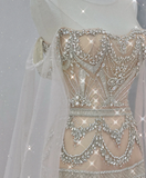 Classy A Line Strapless Champagne High School Evening Dress Long Prom Dresses With Beads HZ1214