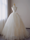 Timeless Ball Gown Strapless Long Tulle White Sweep Train Wedding Dresses Brides Dress HZ1214