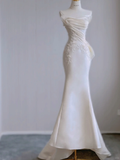 Dreamy Mermaid Strapless Long Satin Wedding Dresses Summer Brides Dress HZ1214