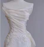 Dreamy Mermaid Strapless Long Satin Wedding Dresses Summer Brides Dress HZ1214