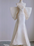 Dreamy Mermaid Strapless Long Satin Wedding Dresses Summer Brides Dress HZ1214
