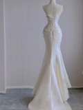 Dreamy Mermaid Strapless Long Satin Wedding Dresses Summer Brides Dress HZ1214