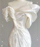 Timeless Mermaid Off The Shoulder White Short Sleeves Wedding Dresses Brides Dress HZ1214