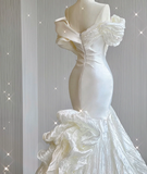 Timeless Mermaid Off The Shoulder White Short Sleeves Wedding Dresses Brides Dress HZ1214