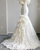 Timeless Mermaid Off The Shoulder White Short Sleeves Wedding Dresses Brides Dress HZ1214